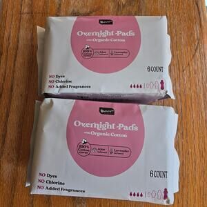 Lot Of 2 Pkgs B pure Overnight Pads 100% Organic Cotton Aloe & Lavender